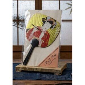 Japanese Uchiwa Fan Greeting Card Geisha Art Traditional Hand Fan Made in Japan
